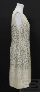 Lela Rose Cream Blue Silk Embroidered Beaded Sleeveless Dress Size 10