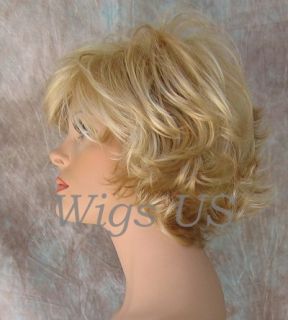 Wigs Golden Pale Blonde Very Short Flip Curls w Bangs Wig