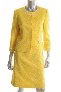Tahari New Leticia Yellow Printed Beaded Snap Front 2pc Skirt Suit 10