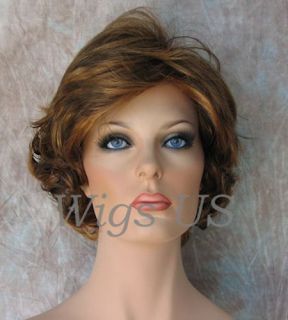 Wigs 3 Tone Brown Auburn Very Short Flip Curls Bangs Wig US Seller
