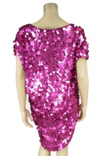 Brian Lichtenberg Sequin Tunic Mini Dress s Magenta Pink Asymmetric