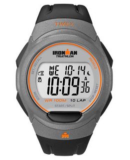 Timex Watch, Mens Digital Ironman 10 Lap Black Resin Strap 41mm