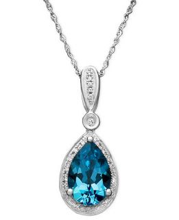 14k White Gold Necklace, Blue Topaz (3 ct. t.w.) and Diamond (1/10 ct