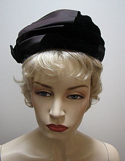 Ladies Vintage Black 2 Fabric Hat Norman Durand 1276