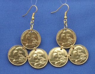 France Golden Liberty Vintage Coin Pyramid Earrings