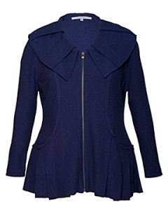 Chesca Pleat trim boiled wool zip jacket Blue   