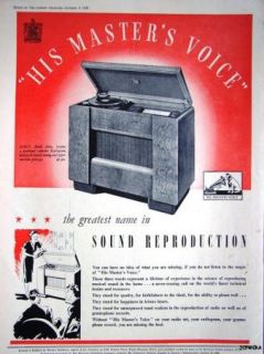1939 Ad HMV Radio Gramophone (Model 1600)   Vintage Original Print