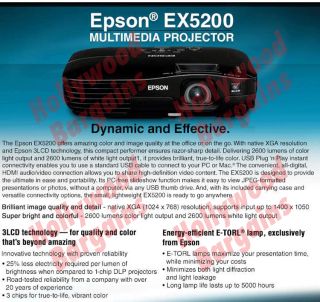 Epson EX5200 LCD 2600 Lumens Multimedia Projector, 43 Aspect Ratio