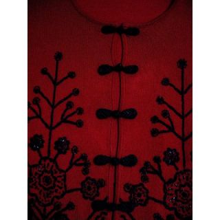 Lillie Rubin Beaded Evening Cardigan Sweater Red Black M