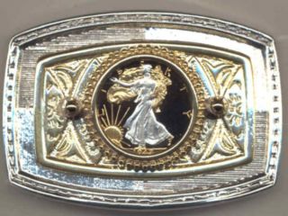 Gold on Silver Walking Liberty Cut Coin Belt Buckle