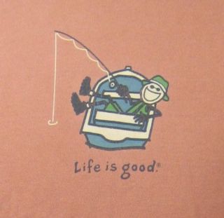Life Is Good Fishing Boat Fisherman T Shirt Large