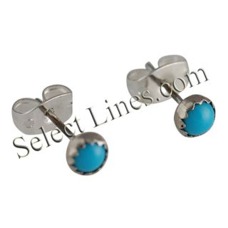 Linda Yazzie Sterling Silver Turquoise Round Stud Earrings Navajo