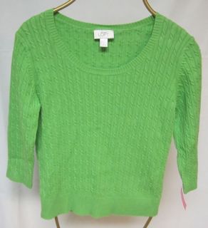 Sweater Ann Taylor Loft Lime Green Cable L Large 100 Cotton