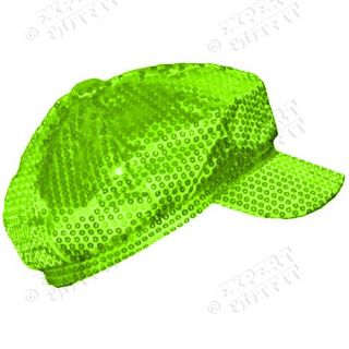 SEQUIN NEWSBOY Lime Green HAT RETRO LADIES CABBIE CAP NEW WHOLESALE #
