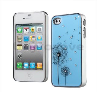 Dandelion Rhinestone Blue Hard Back Case Cover for Apple iPhone 4 4S