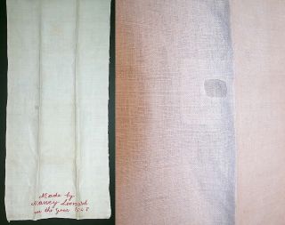 Signed Red Embroidered Stitched Homespun Linen Towel Sampler