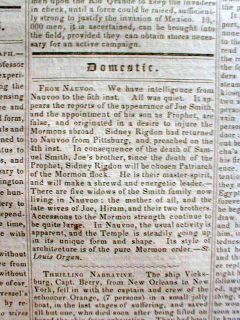Vermont newspapers MORMON WAR Nauvoo ILLINOIS Joseph Smith Murdered