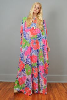 60s 70s LILLY PULITZER sheer floral CAFTAN maxi dress neon The Lilly