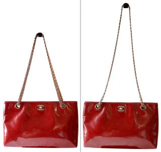 Authentic Chanel Lipstick Red Patent Leather Mademoiselle Shoulder Bag