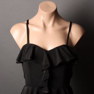 Asymmetrical Ruffles Tiered Silky Little Black Dress Size M