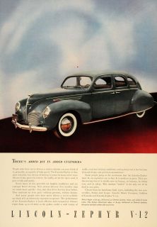 1938 Ad Vintage V12 Lincoln Zephyr MPG Detroit Pricing   ORIGINAL