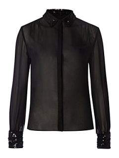 MaxMara Studio Peirak sheer blouse with sequin collar Black   