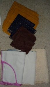restrooms, linen towels calendars and a card table cover with ties