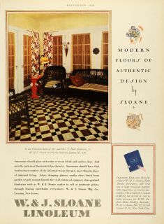 1929 Ad w J Sloane Linoleum Flooring Pattern Hart Anderson Princeton