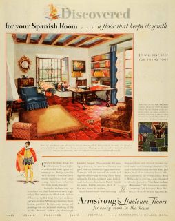 1931 Ad Armstrongs Linoleum Tile Flooring Spanish Room   ORIGINAL