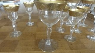 Tiffin Minton Gold Encrusted Wine Goblets Liqueurs 14 Pieces