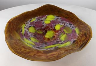 Holdman Studios Hand Blown Art Glass Platter in Pink Yellow and Red