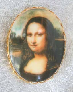 Renaissance 60s Glass Mona Lisa Cabochon Brooch