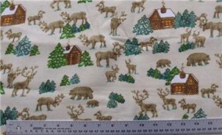 Rustic Log Cabin Deer Flannel Material Fabric by D Yard