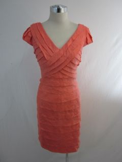New London Times Coral Pink Shutter Pleat Tier Dress 16
