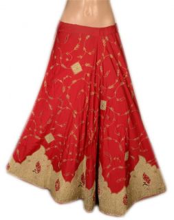 Zardozi Indian Lehenga Long Skirt Women Peacock Design Red