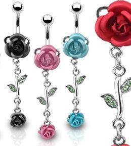 Rose Dangle Belly Navel Rings Vanzy Body Jewelry Piercing Lot of 4