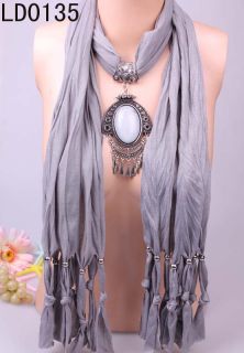 Fascinating Women Long Necklace Scarve Shawl Pendant Chic Stone LD0135