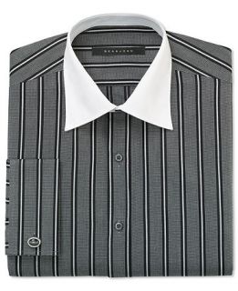 Sean John Dress Shirt, Black and White Wide Stripe with French Cuff