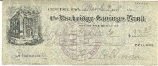 1918 Check Lockridge Savings Bank Lockridge Iowa