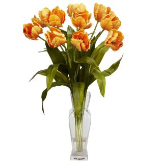 24 Silk Tulip Glass Vase Flower Arrangement Nearly Natural