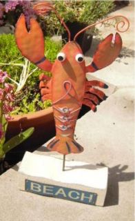 Lobster Beach Metal Decor on Stick Red Seaside Coastal Nautical