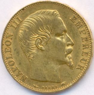 1854 Gold 20 Francs Napoleon III France Choice aUNC