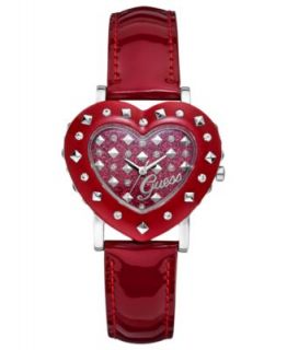 GUESS Watch, Womens Red Glitter Leather Strap 43mm U0113L2   All