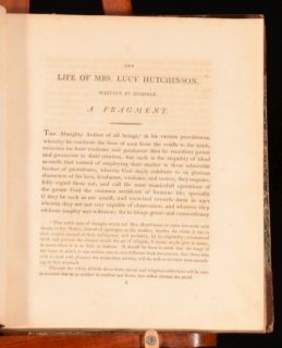1808 Memoirs of The Life of Colonel Hutchinson Written by His Widow