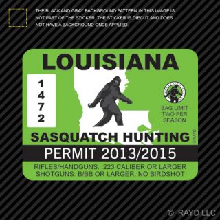 Louisiana Sasquatch Hunting Permit Sticker Die Cut Decal Bigfoot