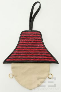 Lulu Guinness Black Patent Leather Red Beige Lady Handbag New