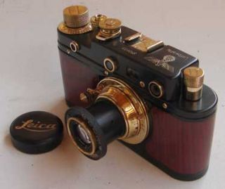 Leica III Eagle Copy Black Gold Wood in Leather Case ZORKI Copy