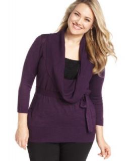 AGB Plus Size Sweater, Three Quarter Sleeve Belted