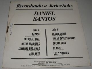 Daniel Santos Recordando A Javier Solis LP