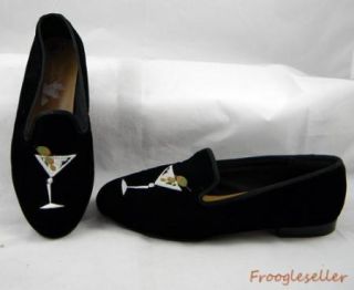 Marinelli Womens Loafers Black Velvety Shoes 8 5 M Martini Glass on